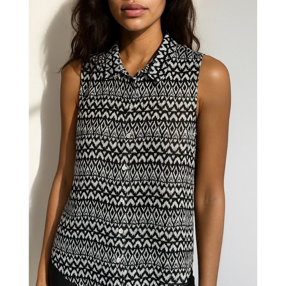 H&M Sleeveless Blouse Diamond Print Casual Top Coastal Travel Geometric Size 6‎